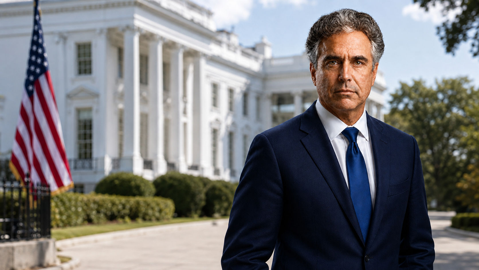 Robert R. Motta outside the White House with the American flag